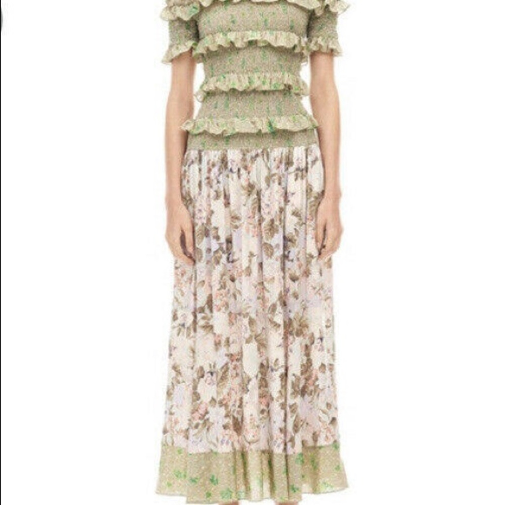 Rebecca Taylor Off-The-Shoulder Mixed Print Dress
